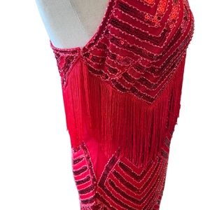 Beaded Sequin flapper V-Neck Mini Slip Dress in stunning true RED - new with tag